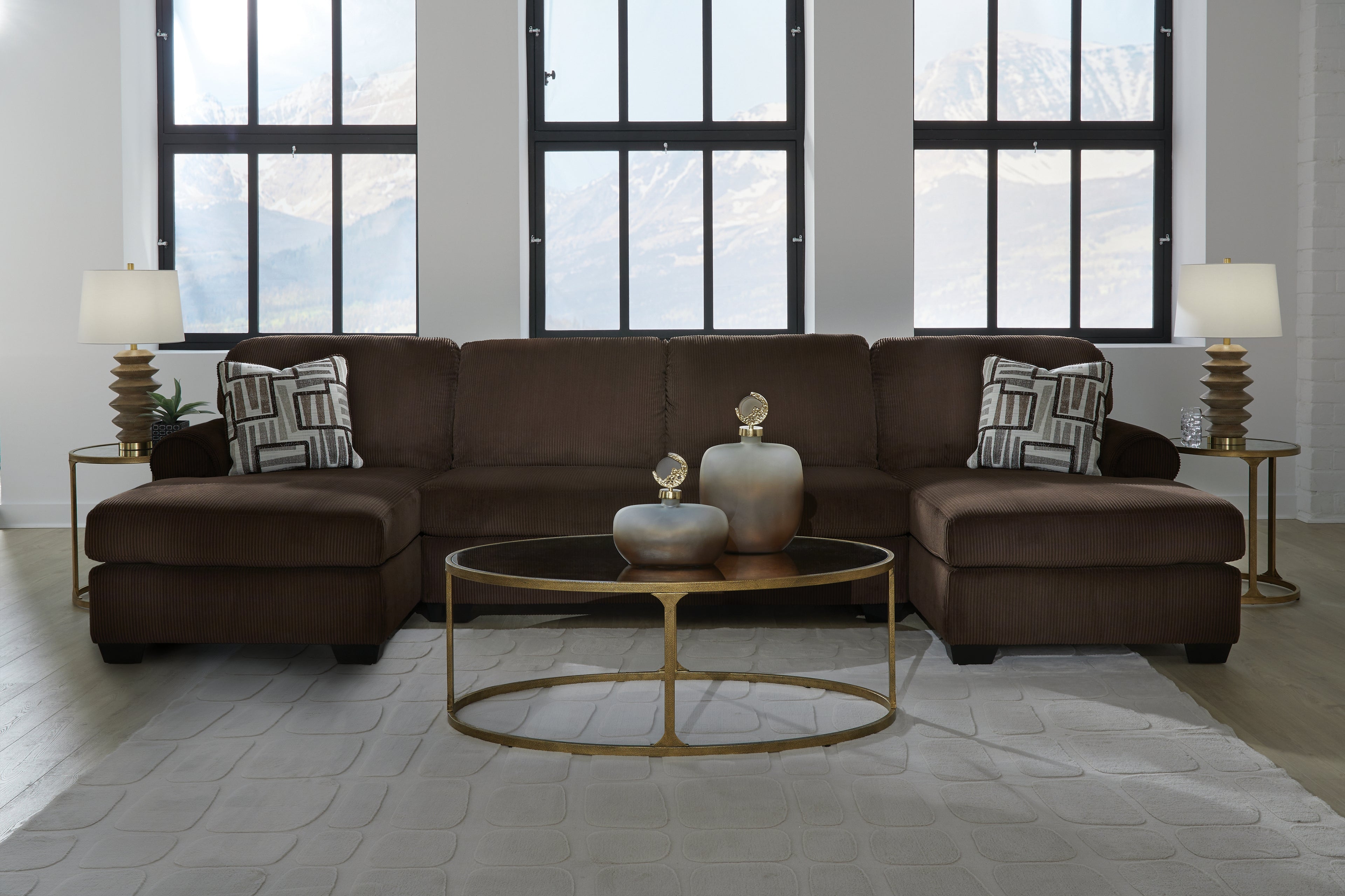 Kimlee Chocolate 3-Piece Sectional with Double Chaise - PC35603S3