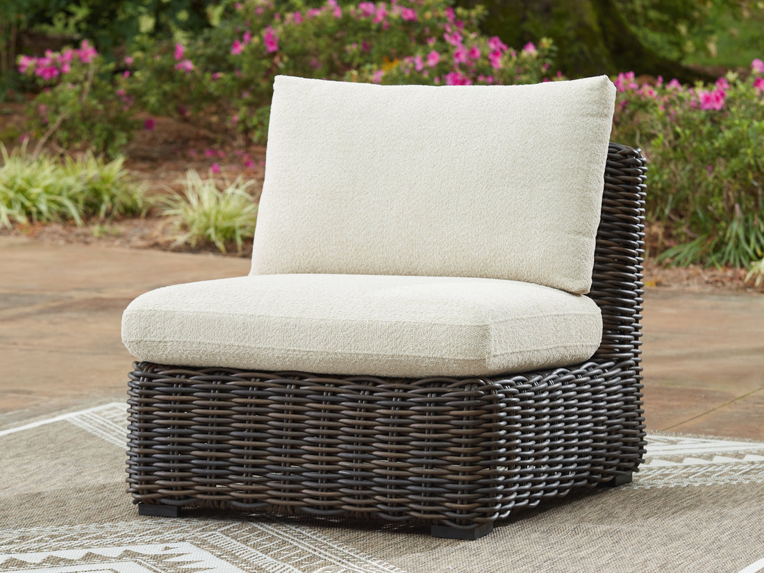 Kimora Beige/Dark Brown Outdoor Armless Chair with Cushion - P711-846