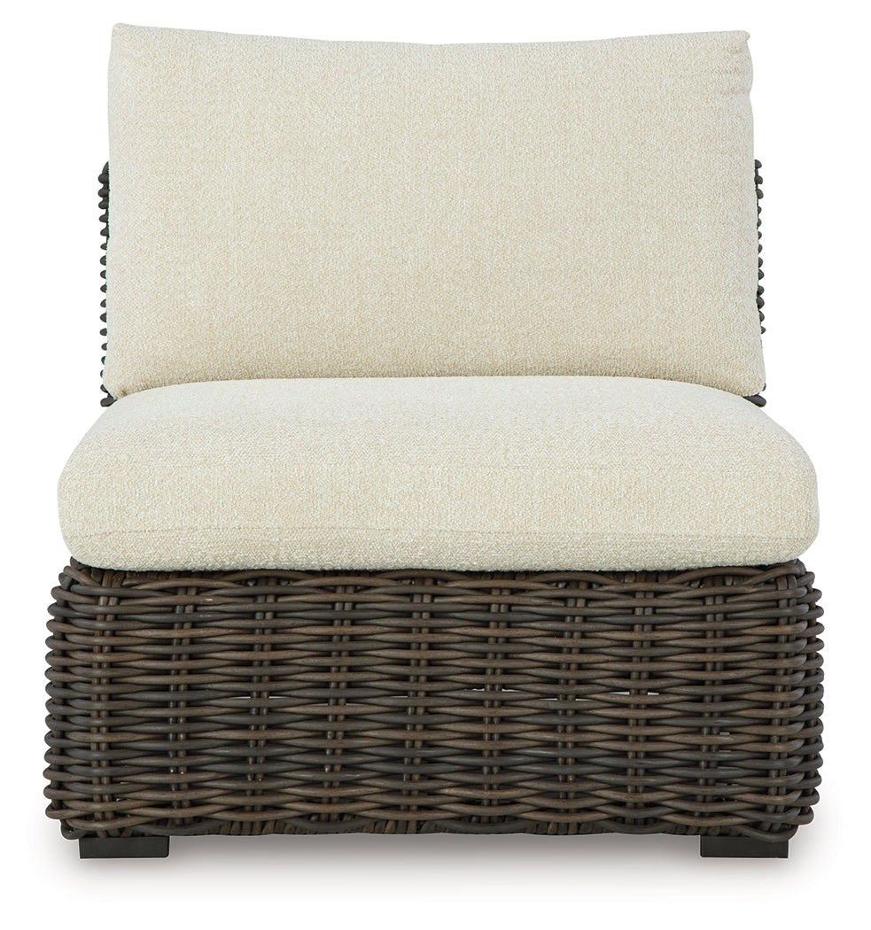 Kimora Beige/Dark Brown Outdoor Armless Chair with Cushion - P711-846