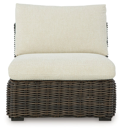 Kimora Beige/Dark Brown Outdoor Armless Chair with Cushion - P711-846