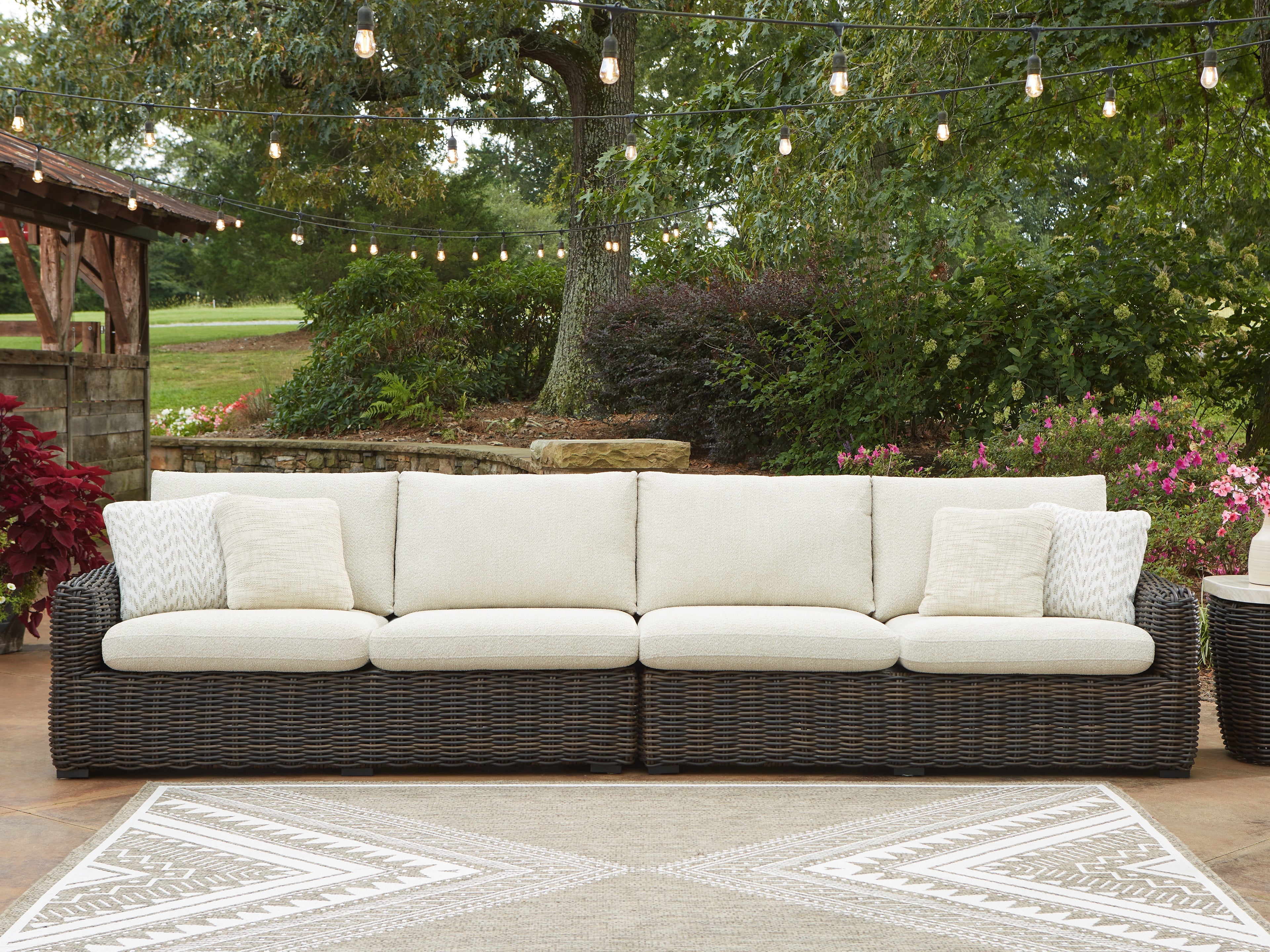 Kimora Beige/Dark Brown Outdoor Right and Left-arm Facing Loveseat with Cushion (Set of 2) - P711-854
