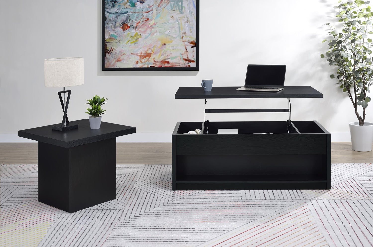 Knapp Lift Top Cocktail Coffee Table with Dual Drawers Black - 706228