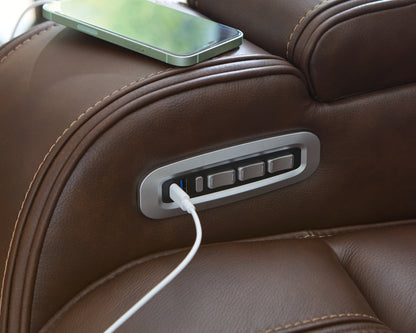 Knightington Brown Power Reclining Sofa with Audio Seating - PCU1160215A