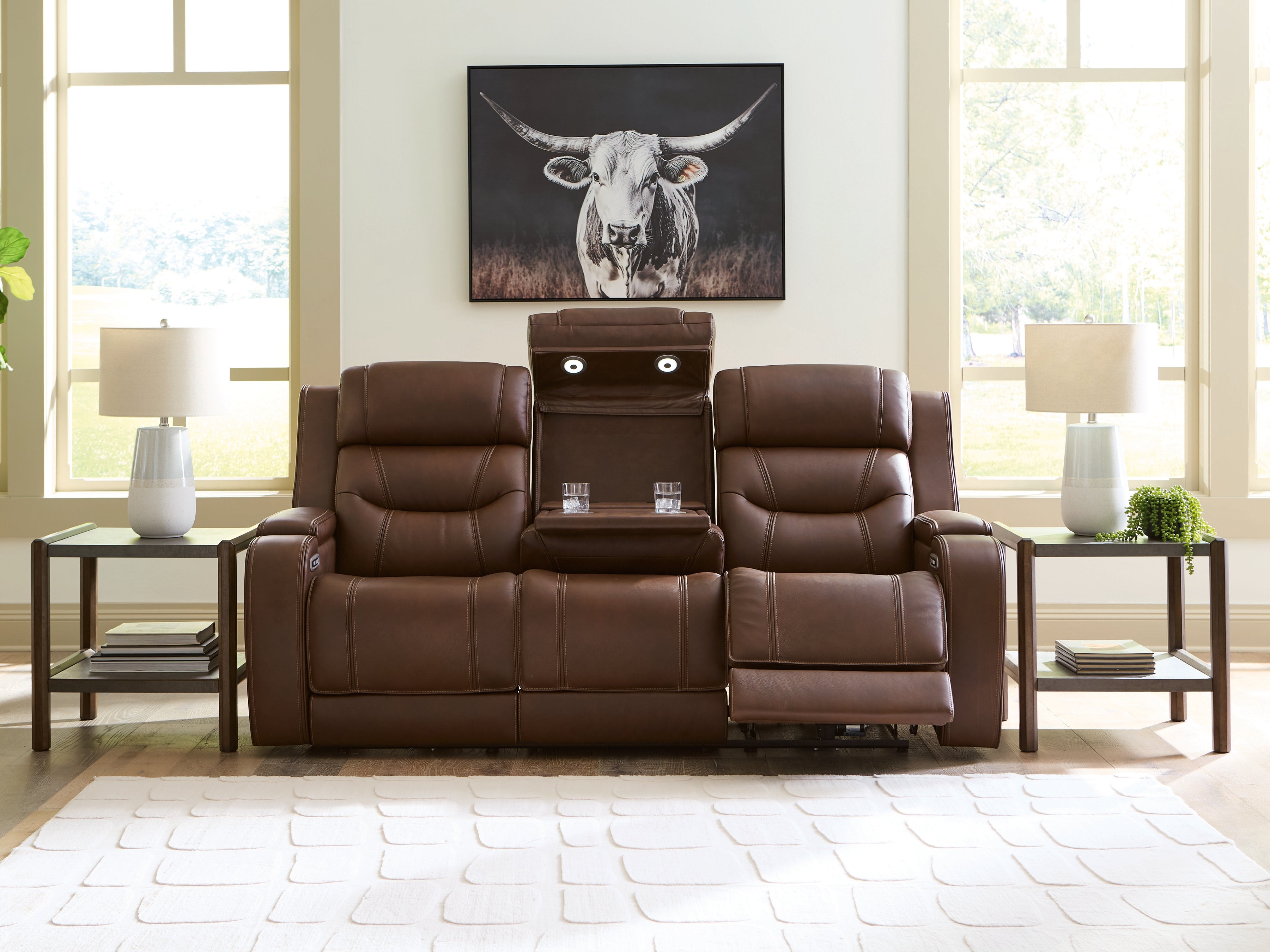 Knightington Brown Power Reclining Sofa with Audio Seating - PCU1160215A