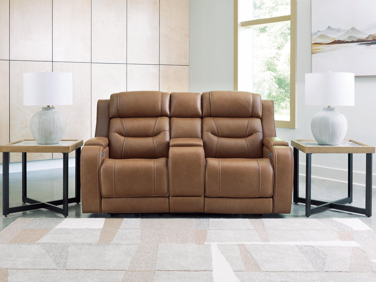 Knightington Caramel Power Reclining Loveseat with Audio Seating - PCU1160018A
