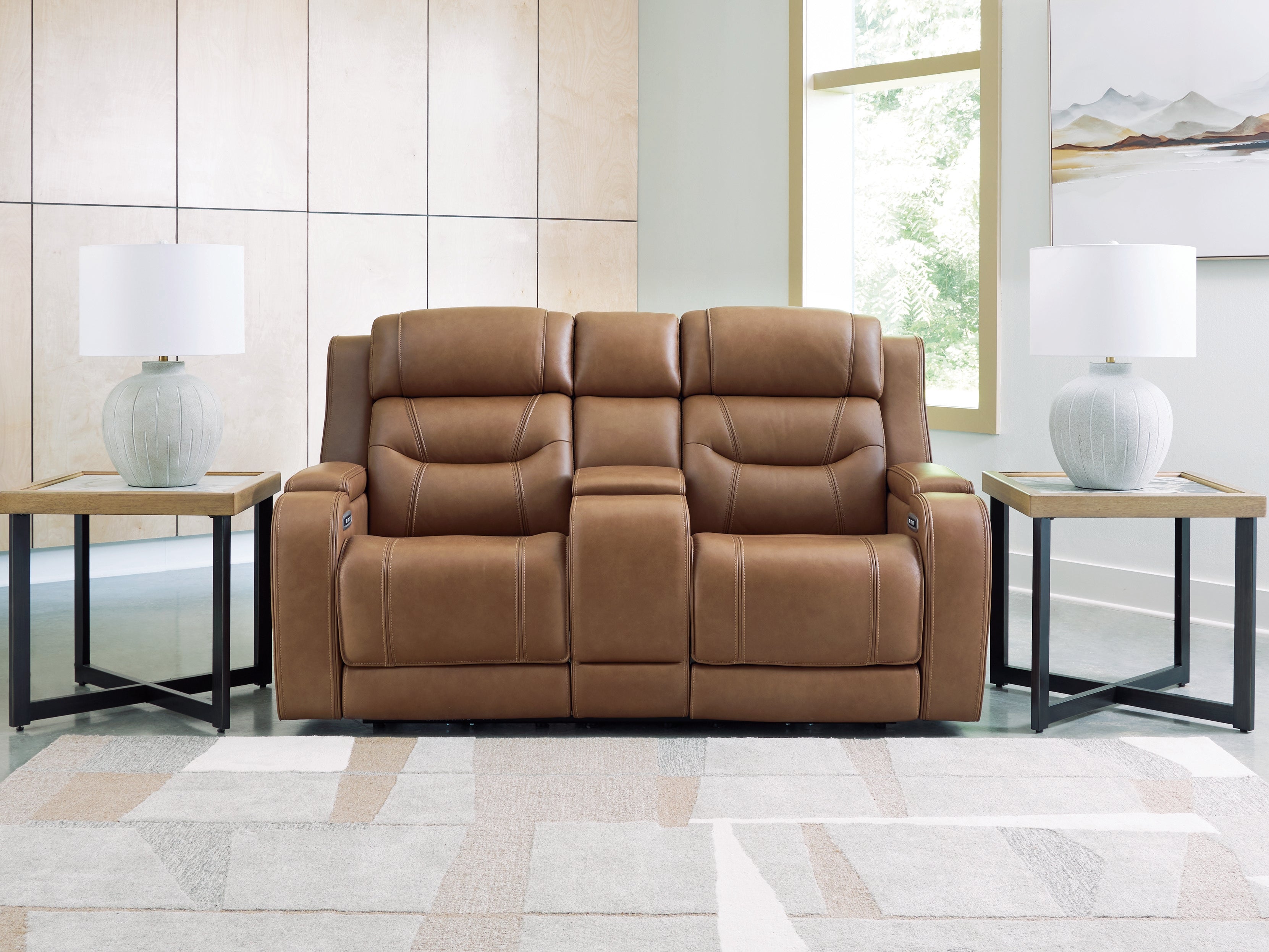 Knightington Caramel Power Reclining Loveseat with Audio Seating - PCU1160018A