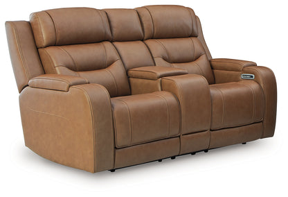 Knightington Caramel Power Reclining Loveseat with Audio Seating - PCU1160018A