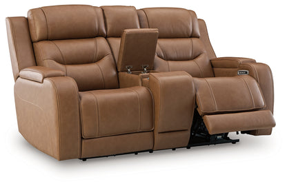 Knightington Caramel Power Reclining Loveseat with Audio Seating - PCU1160018A