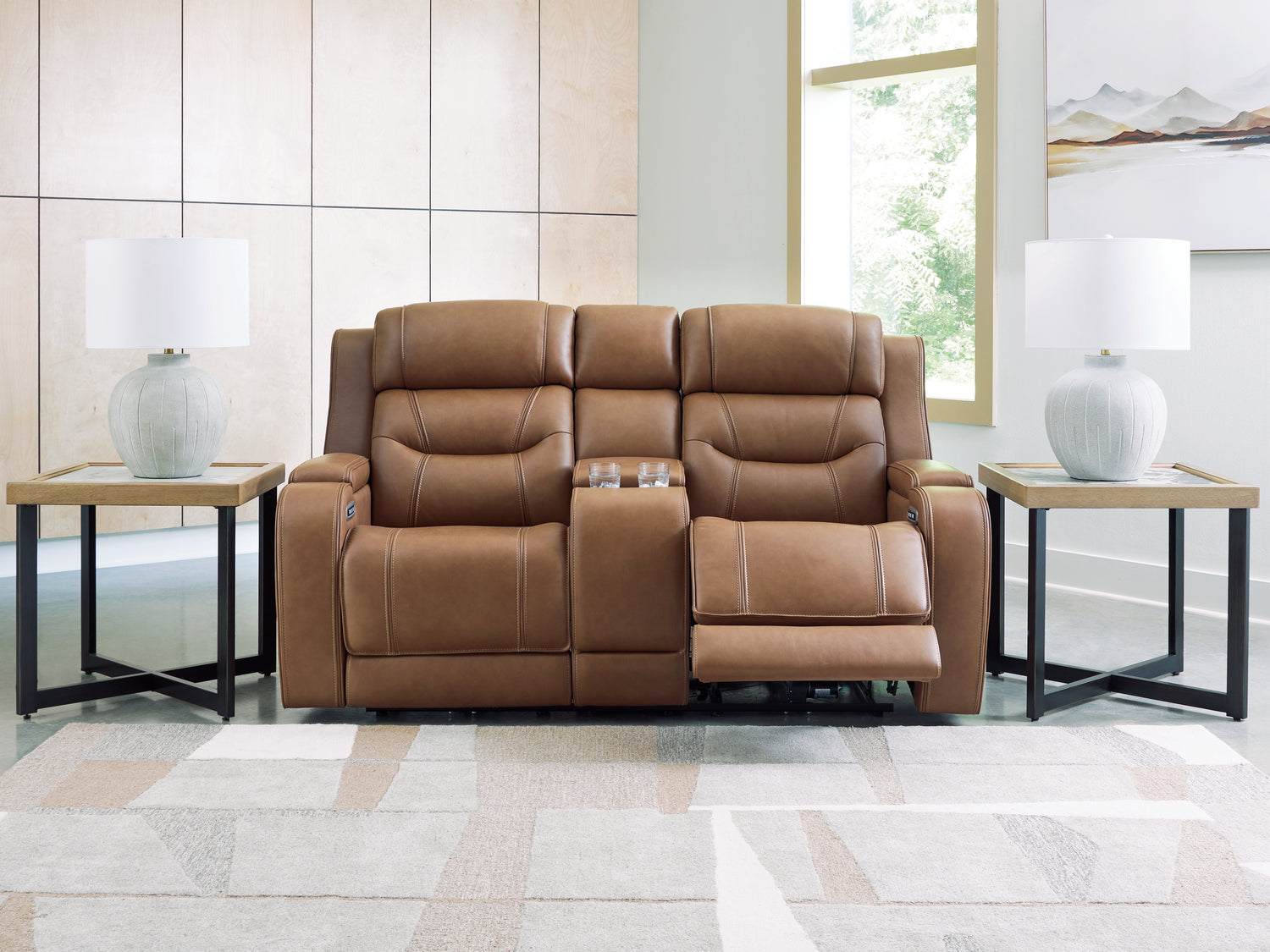 Knightington Caramel Power Reclining Loveseat with Audio Seating - PCU1160018A