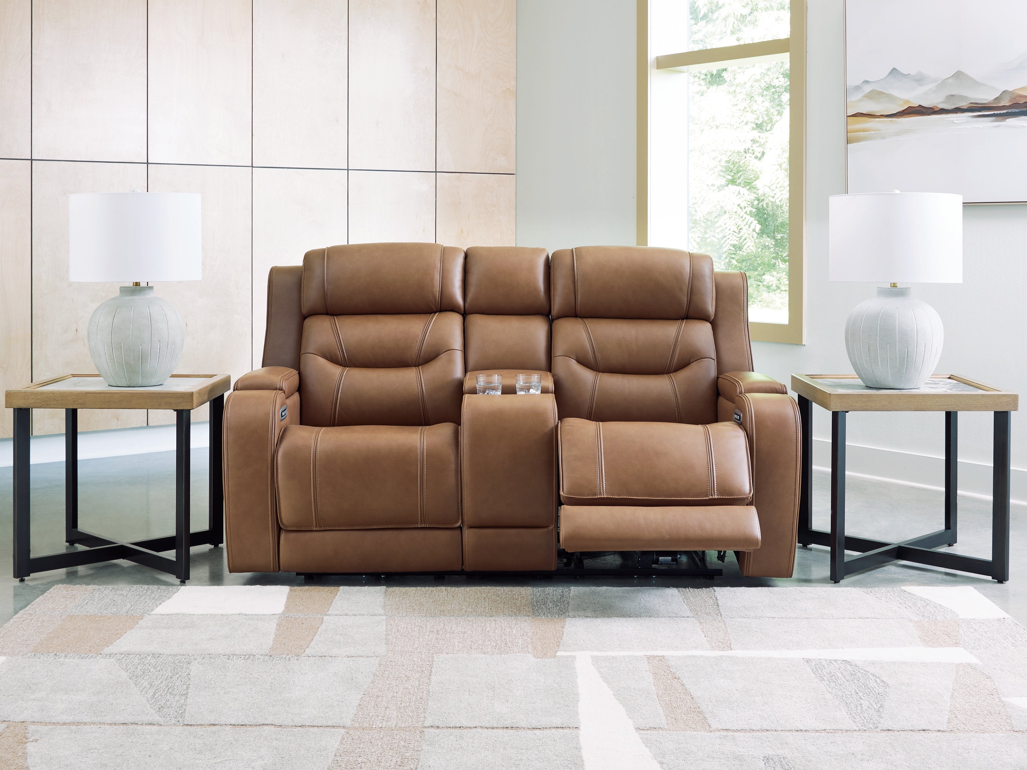 Knightington Caramel Power Reclining Loveseat with Audio Seating - PCU1160018A