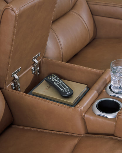 Knightington Caramel Power Reclining Loveseat with Audio Seating - PCU1160018A