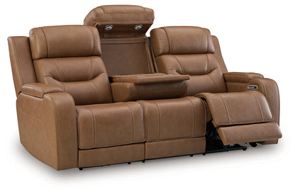 Knightington Caramel Power Reclining Sofa with Audio Seating - PCU1160015A