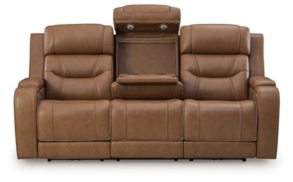 Knightington Caramel Power Reclining Sofa with Audio Seating - PCU1160015A
