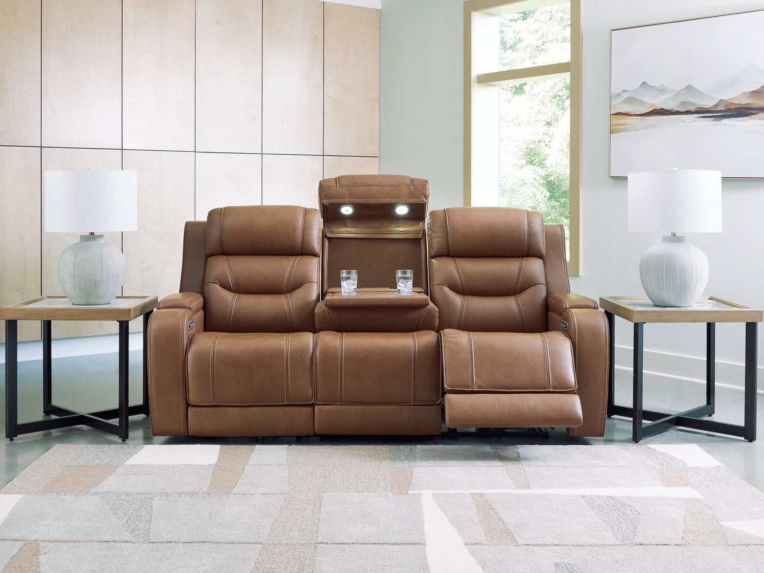 Knightington Caramel Power Reclining Sofa with Audio Seating - PCU1160015A