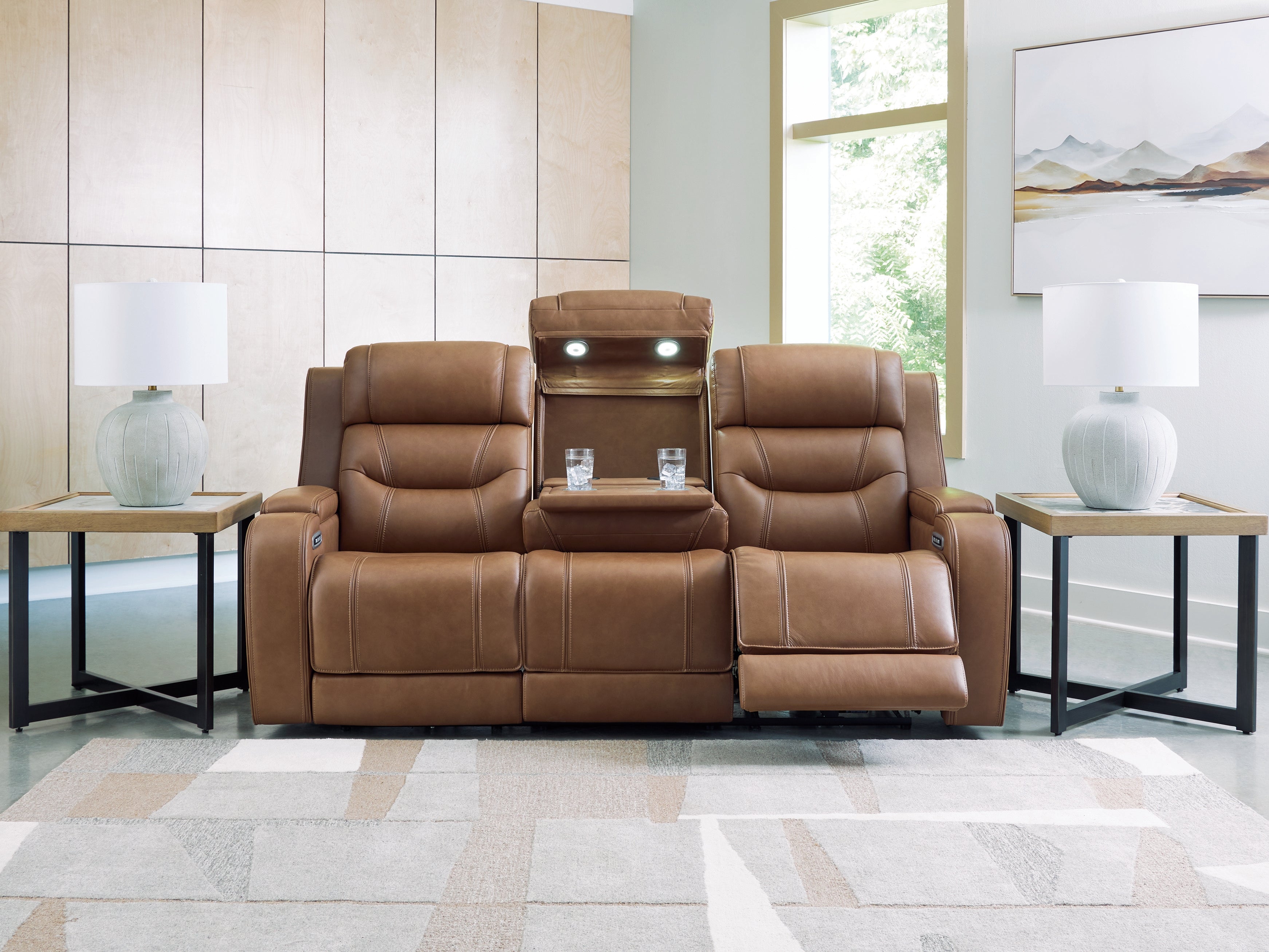 Knightington Caramel Power Reclining Sofa with Audio Seating - PCU1160015A