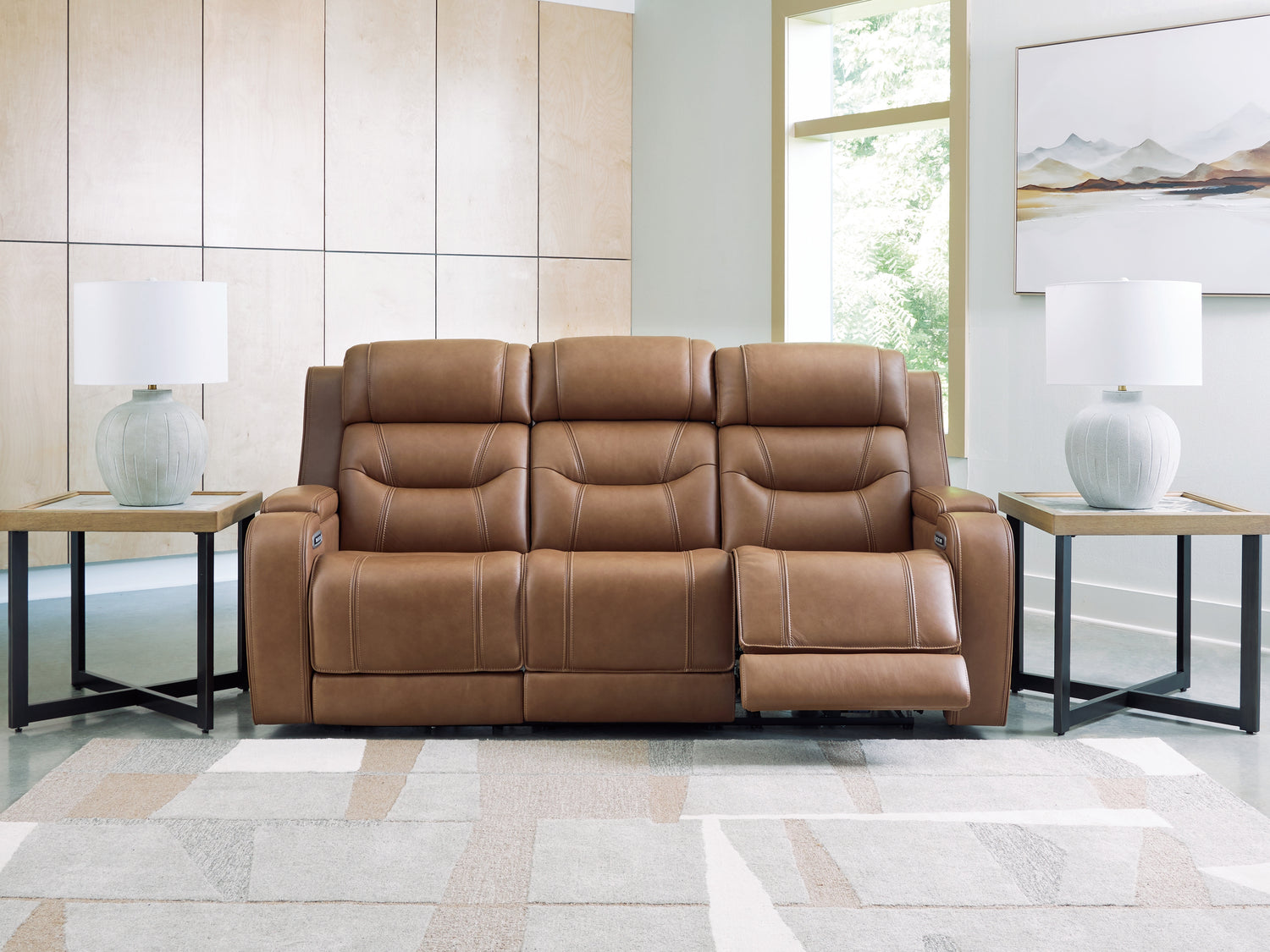 Knightington Caramel Power Reclining Sofa with Audio Seating - PCU1160015A