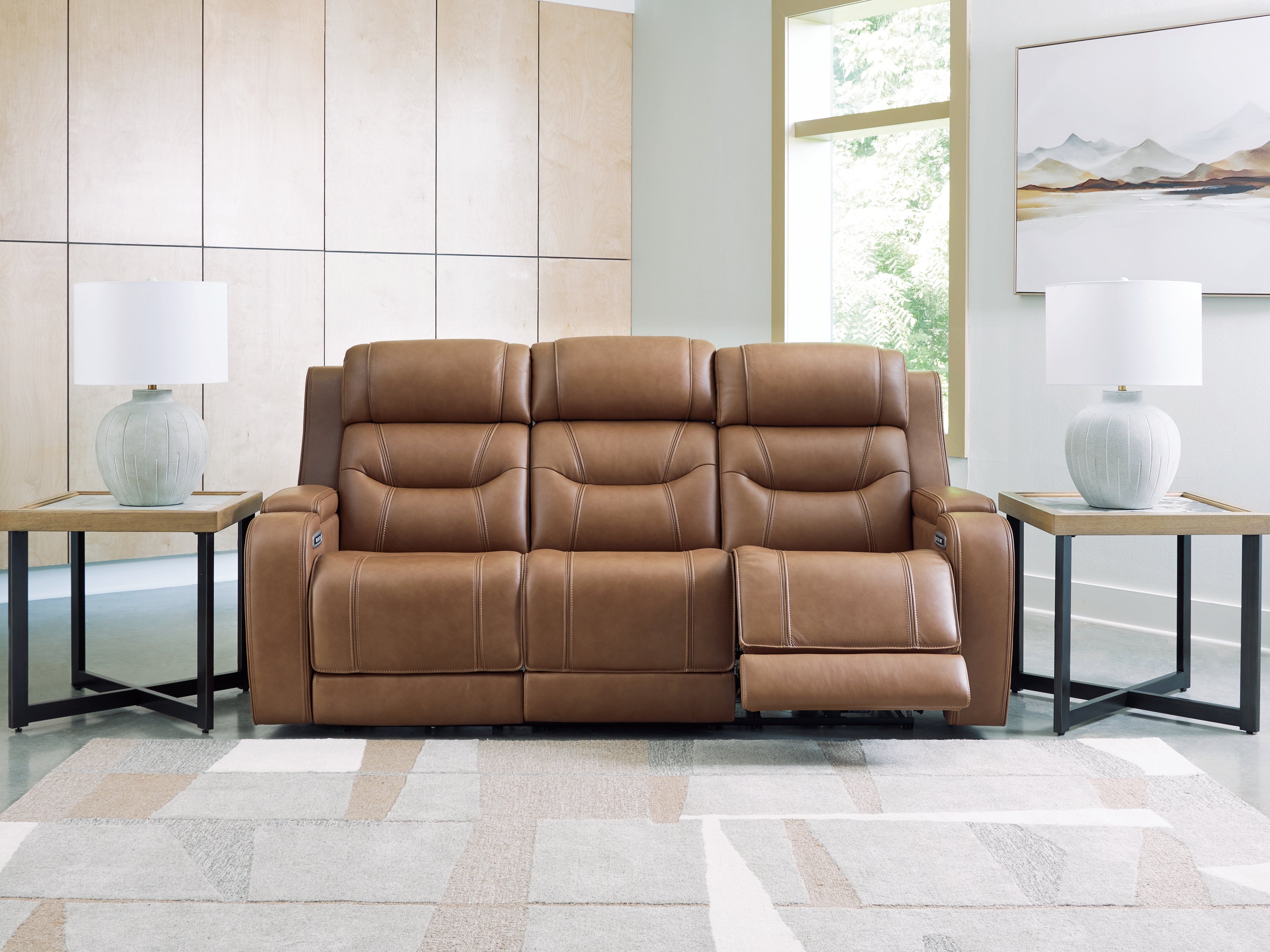 Knightington Caramel Power Reclining Sofa with Audio Seating - PCU1160015A