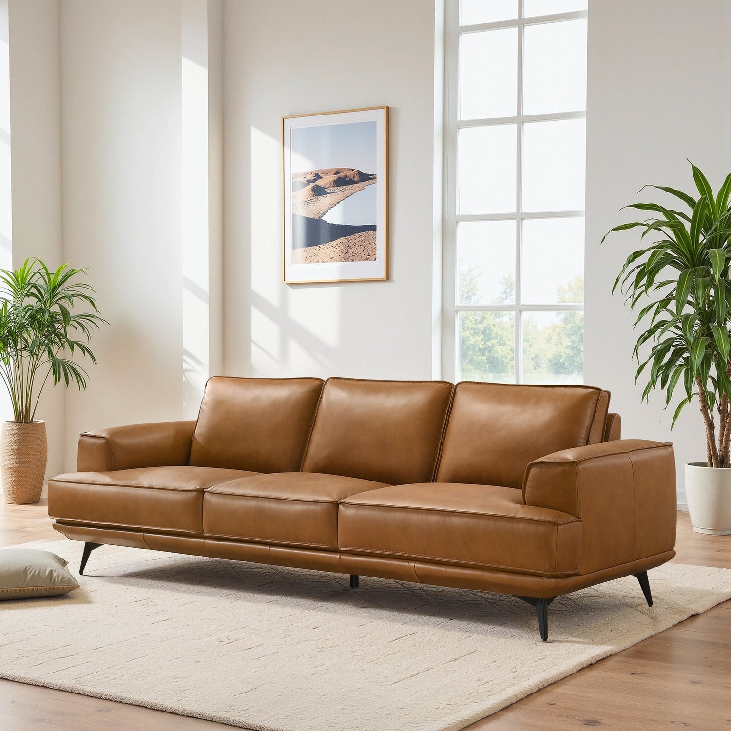 Knox Genuine Tan Leather Comfortable Sofa - SOF00407501
