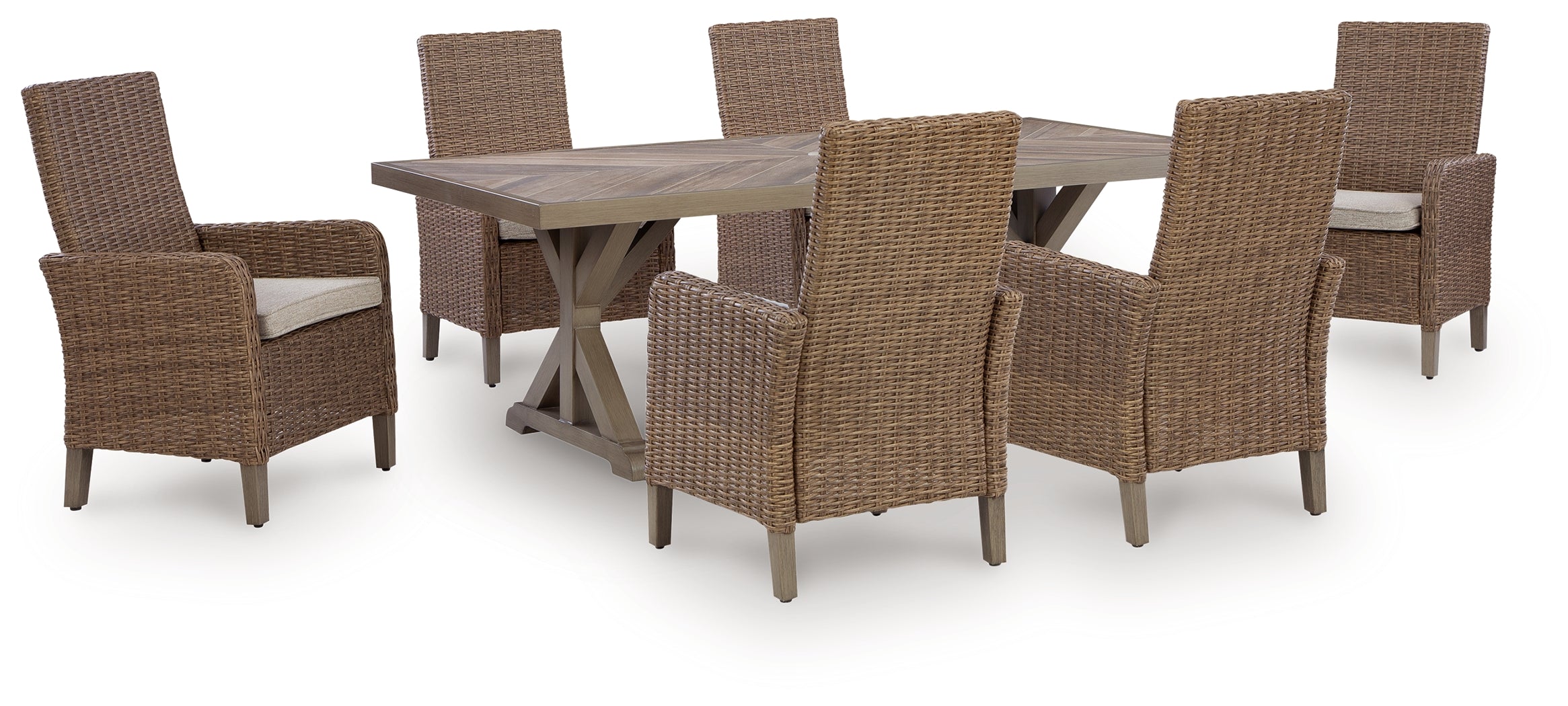 Laguna Heights Outdoor Dining Table and 6 Chairs in Beige from Ashley - Luna Furniture