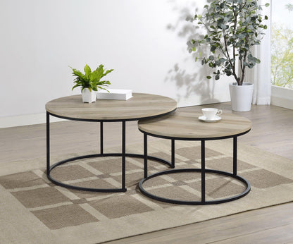 Lainey 2-piece Round Nesting Coffee Table Distressed Pine - 736040