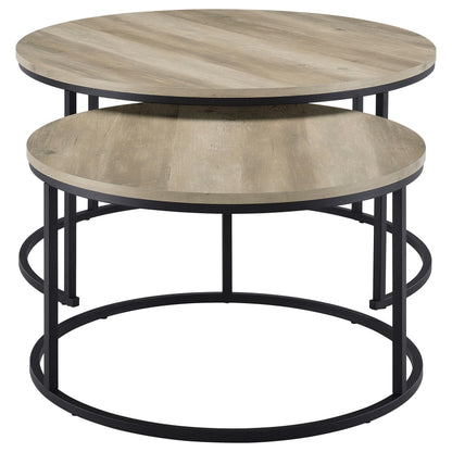 Lainey 2-piece Round Nesting Coffee Table Distressed Pine - 736040
