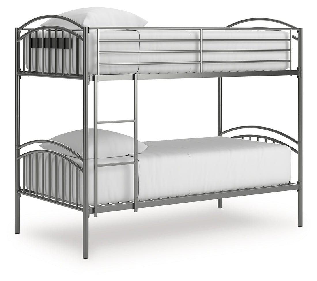 Lanceburg Gray Twin over Twin Bunk Bed and 2 Mattresses - PCB400B1