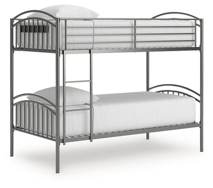 Lanceburg Gray Twin over Twin Bunk Bed and 2 Mattresses - PCB400B1