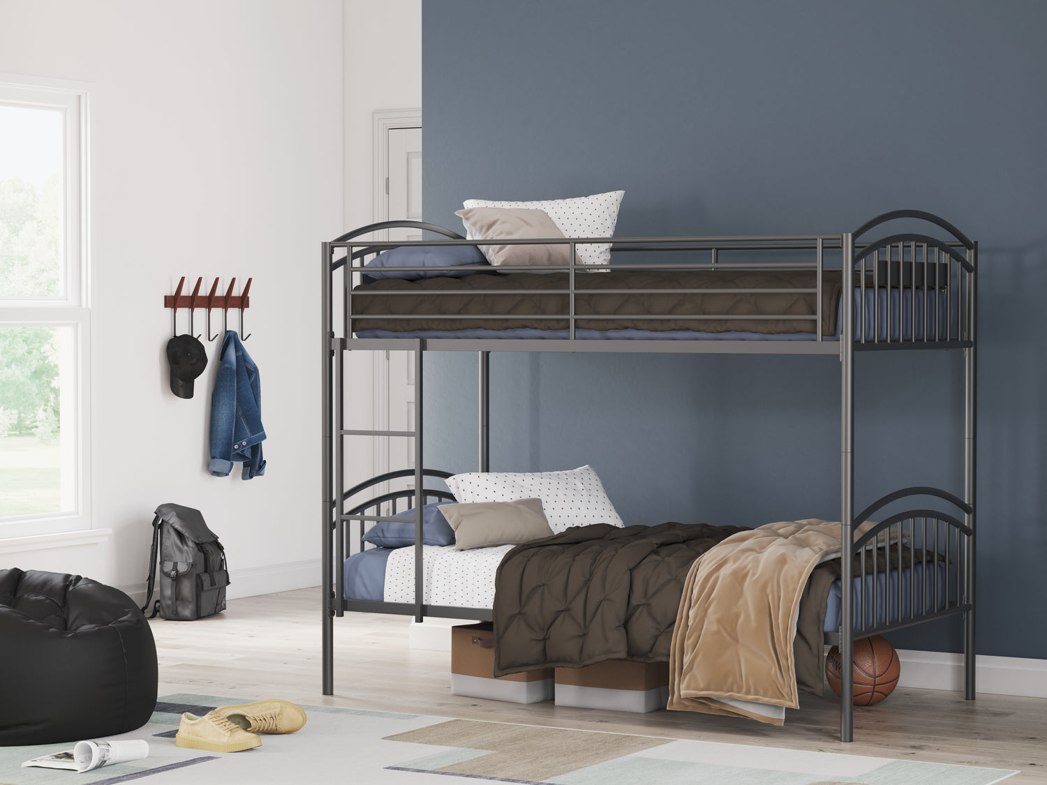 Lanceburg Gray Twin over Twin Bunk Bed and 2 Mattresses - PCB400B1
