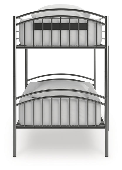 Lanceburg Gray Twin over Twin Bunk Bed and 2 Mattresses - PCB400B1