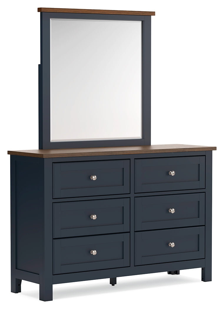 Landocken Brown/Blue Full Panel Headboard, Dresser and Mirror - B414B14