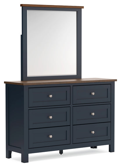 Landocken Brown/Blue Full Panel Headboard, Dresser and Mirror - B414B14