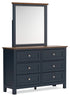 Landocken Brown/Blue Full Panel Headboard, Dresser and Mirror - B414B14