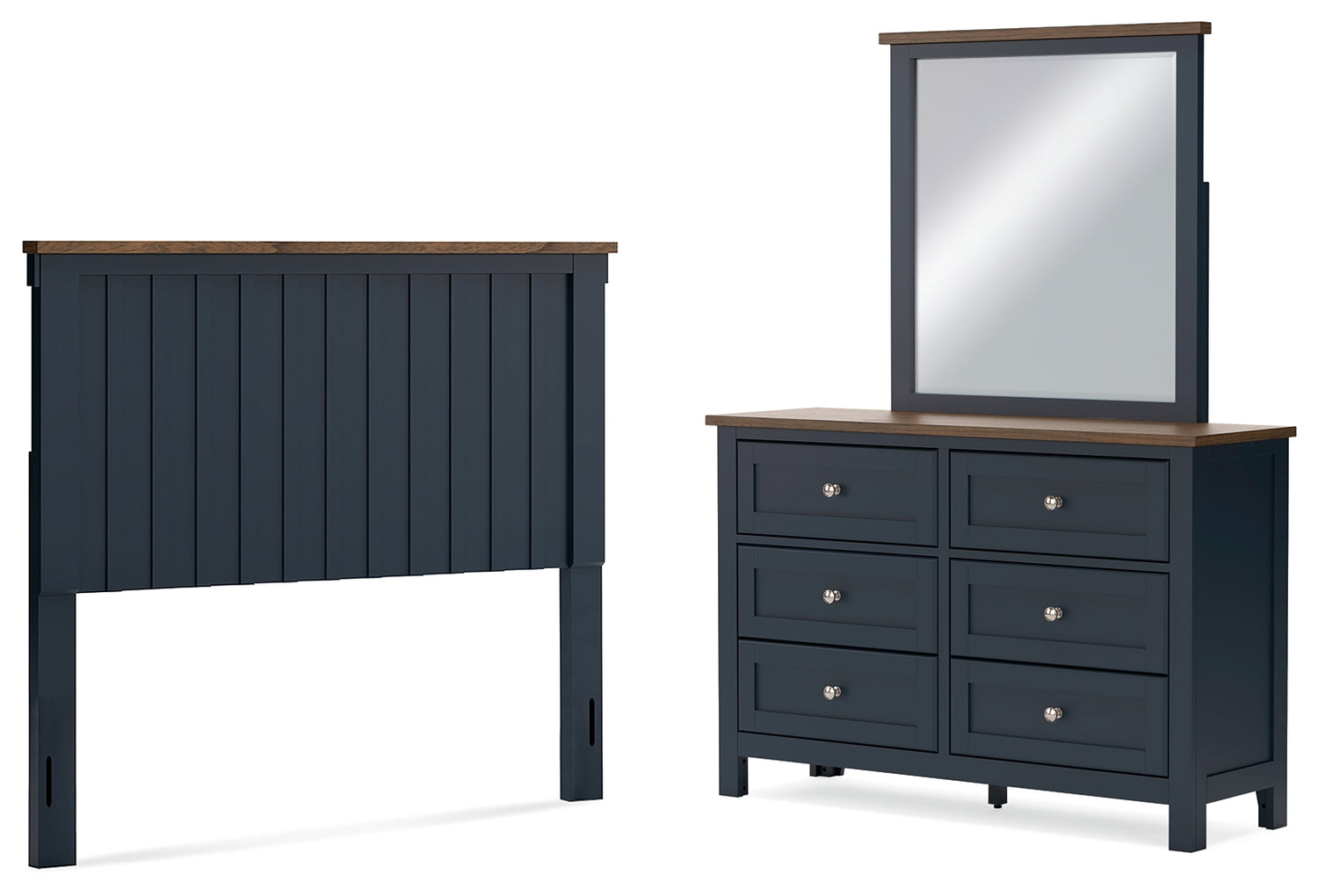 Landocken Brown/Blue Full Panel Headboard, Dresser and Mirror - B414B14