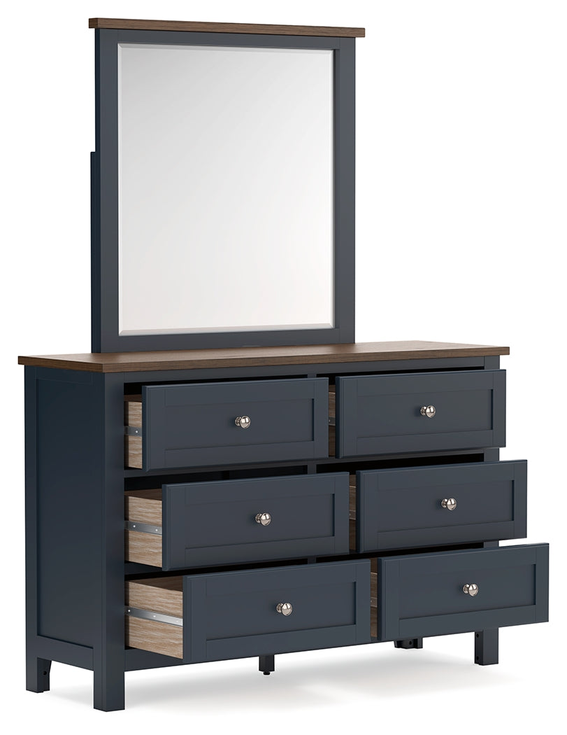 Landocken Brown/Blue Full Panel Headboard, Dresser and Mirror - B414B14