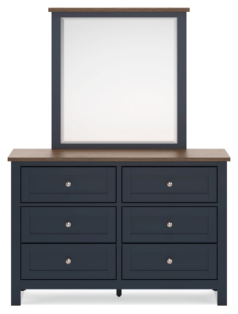 Landocken Brown/Blue Full Panel Headboard, Dresser and Mirror - B414B14
