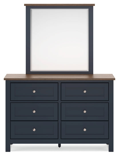 Landocken Brown/Blue Full Panel Headboard, Dresser and Mirror - B414B14