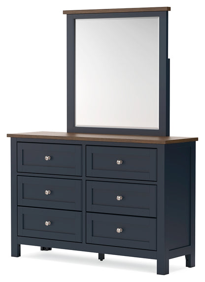 Landocken Brown/Blue Full Panel Headboard, Dresser and Mirror - B414B14