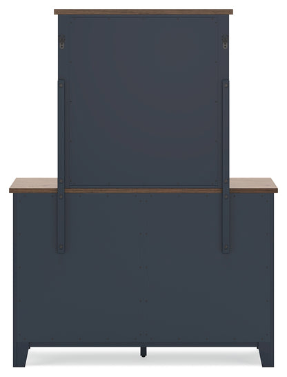 Landocken Brown/Blue Full Panel Headboard, Dresser and Mirror - B414B14