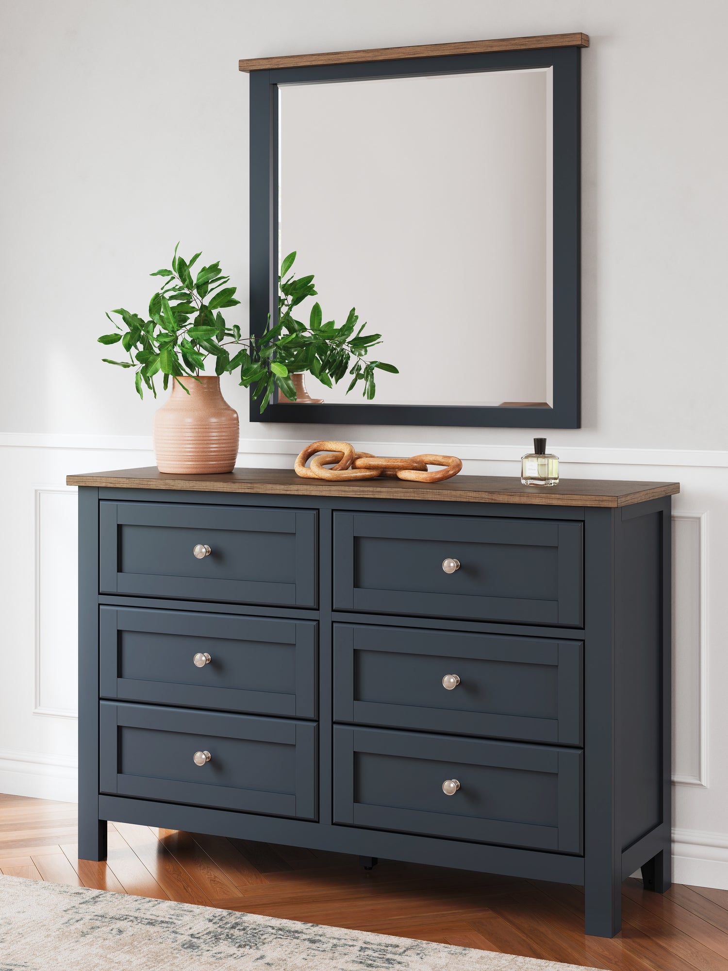 Landocken Brown/Blue Full Panel Headboard, Dresser and Mirror - B414B14
