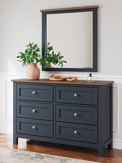 Landocken Brown/Blue Full Panel Headboard, Dresser and Mirror - B414B14