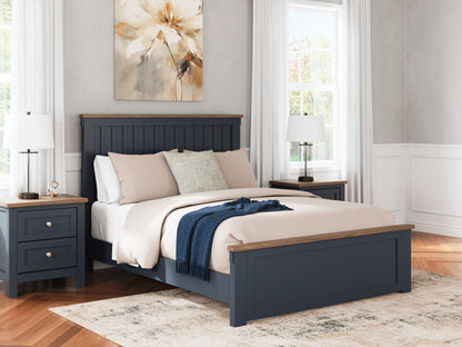 Landocken Brown/Blue Queen Panel Bed, Dresser and Mirror - B414B11