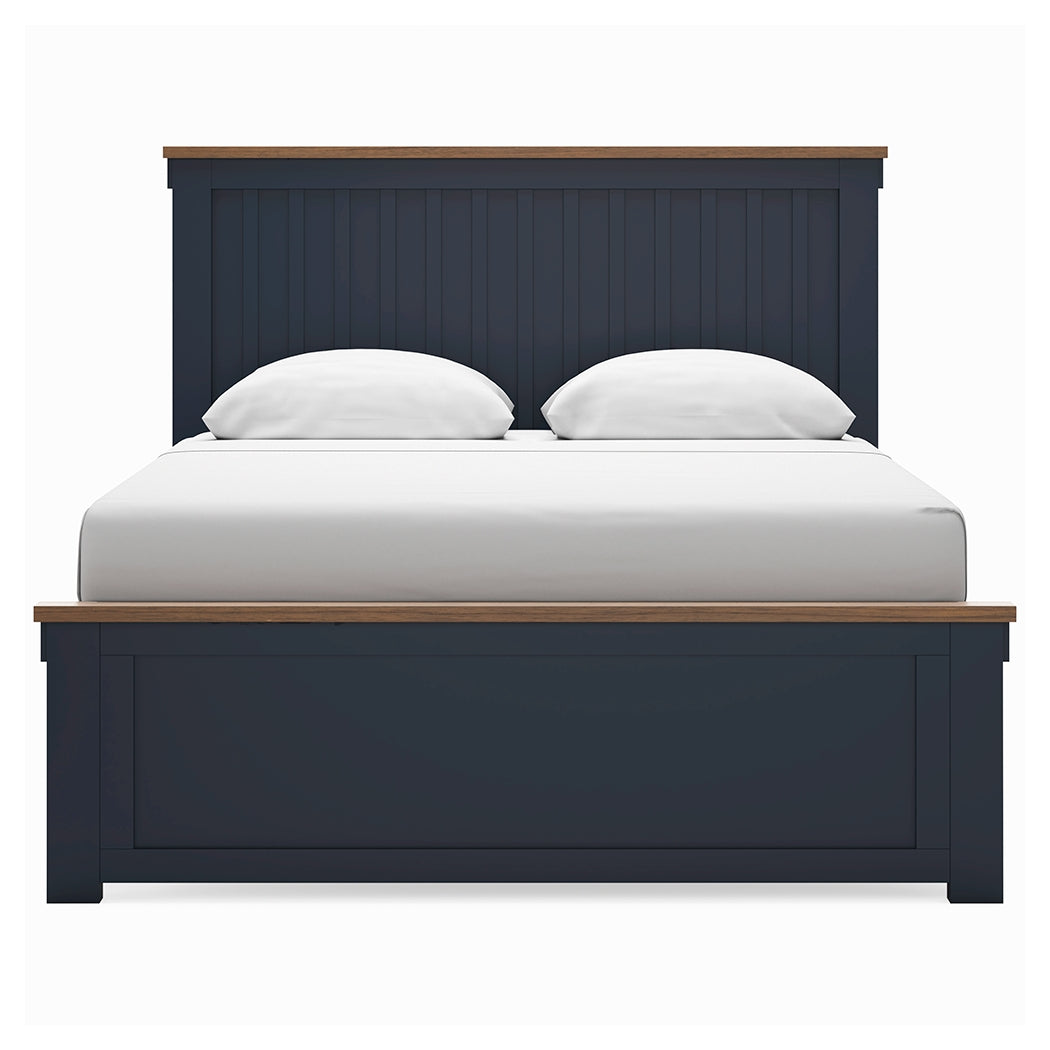 Landocken Brown/Blue Queen Panel Bed, Dresser and Mirror - B414B11