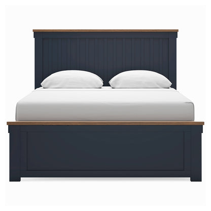 Landocken Brown/Blue Queen Panel Bed, Dresser and Mirror - B414B11