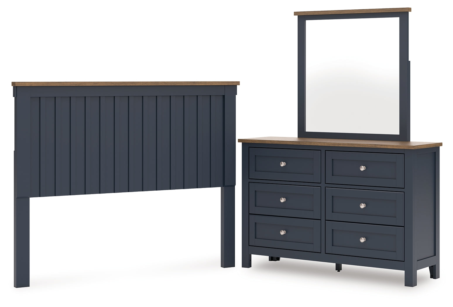 Landocken Brown/Blue Queen Panel Headboard, Dresser and Mirror - B414B12