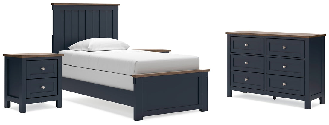 Landocken Full Panel Bed with Dresser and 2 Nightstands in Brown/Blue - PKG020336