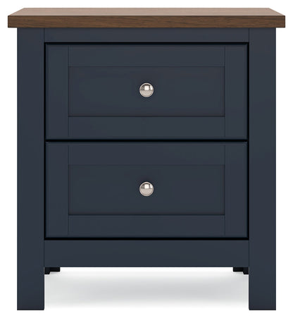 Landocken Full Panel Bed with Mirrored Dresser, Chest and 2 Nightstands in Brown/Blue - PKG020331