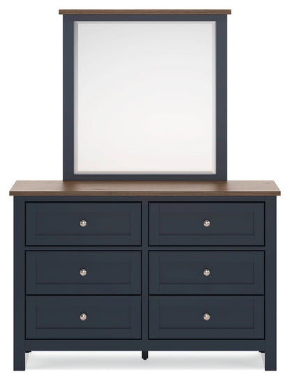 Landocken Full Panel Bed with Mirrored Dresser, Chest and 2 Nightstands in Brown/Blue - PKG020331