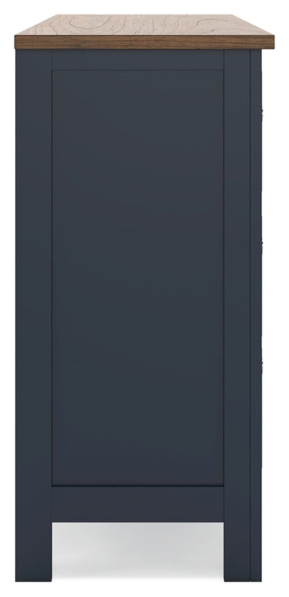 Landocken Full Panel Headboard with Dresser and 2 Nightstands in Brown/Blue from Ashley - Luna Furniture