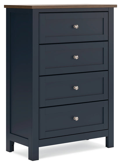 Landocken Full Panel Headboard with Mirrored Dresser, Chest and 2 Nightstands in Brown/Blue from Ashley - Luna Furniture