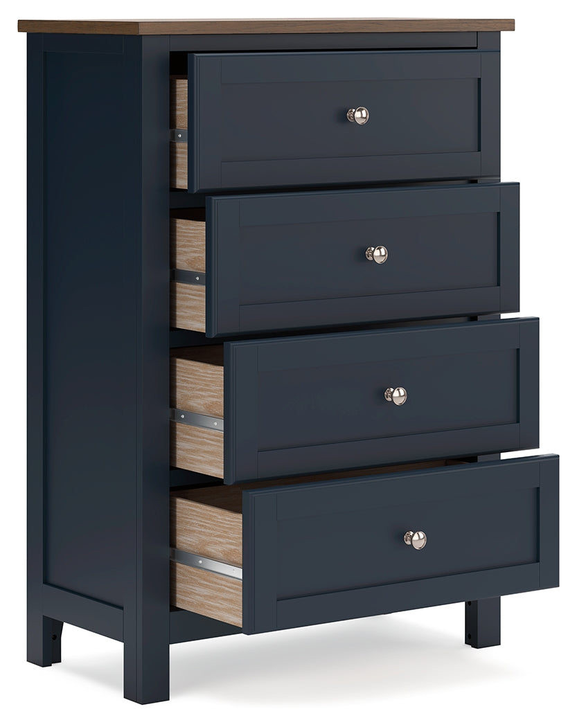 Landocken Full Panel Headboard with Mirrored Dresser, Chest and 2 Nightstands in Brown/Blue from Ashley - Luna Furniture